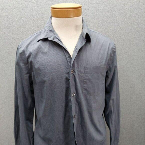 Perry Ellis Mens Dress Essentials Grey Herringbone Long Sleeve Size Large - Picture 1 of 5